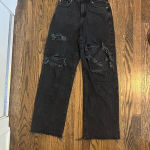 Black Distressed High-Waisted Jeans